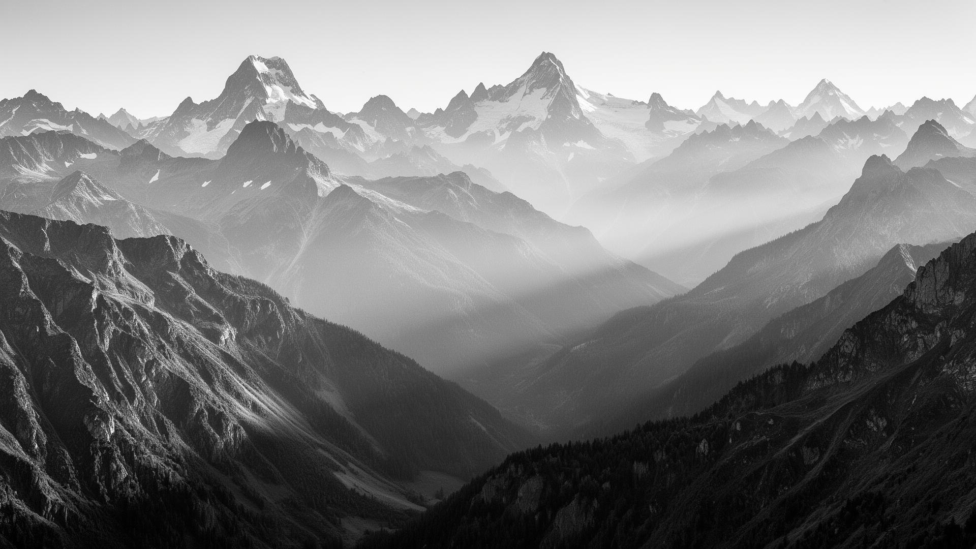 Majestic grayscale mountain range